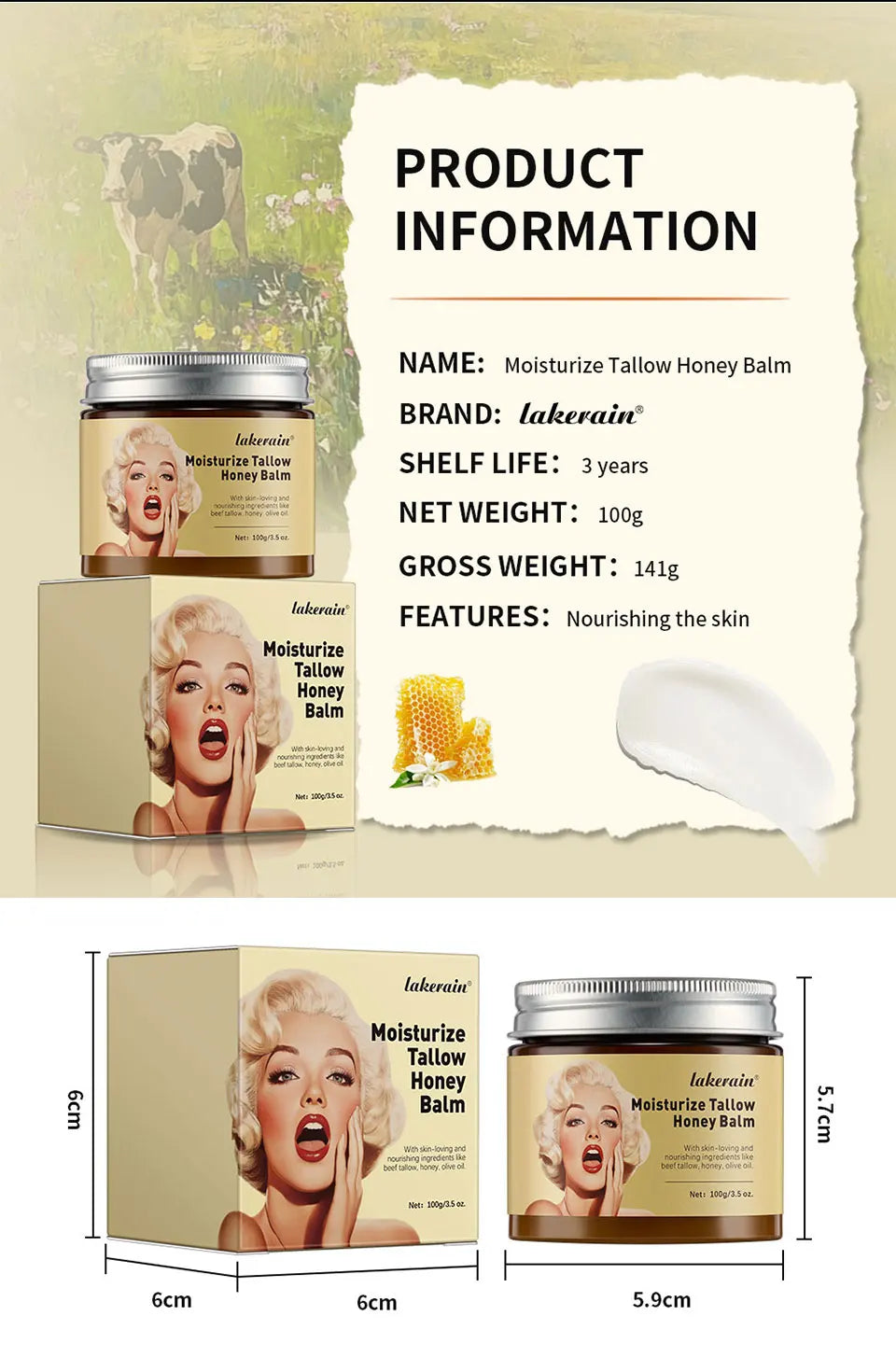 100g / 3.5 oz. Moisturize Tallow Honey Balm
